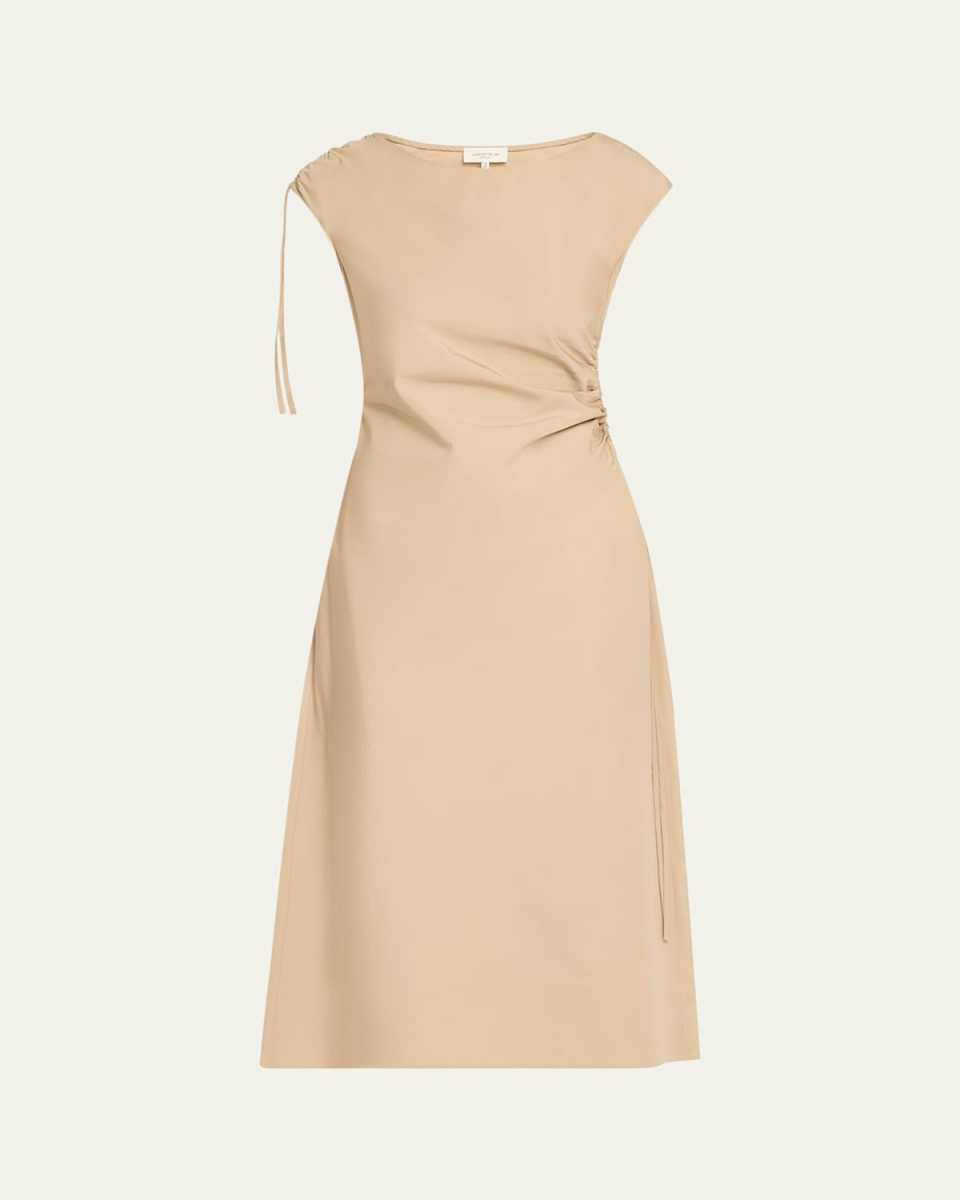 Ruched Organic Cotton Poplin Midi Dress